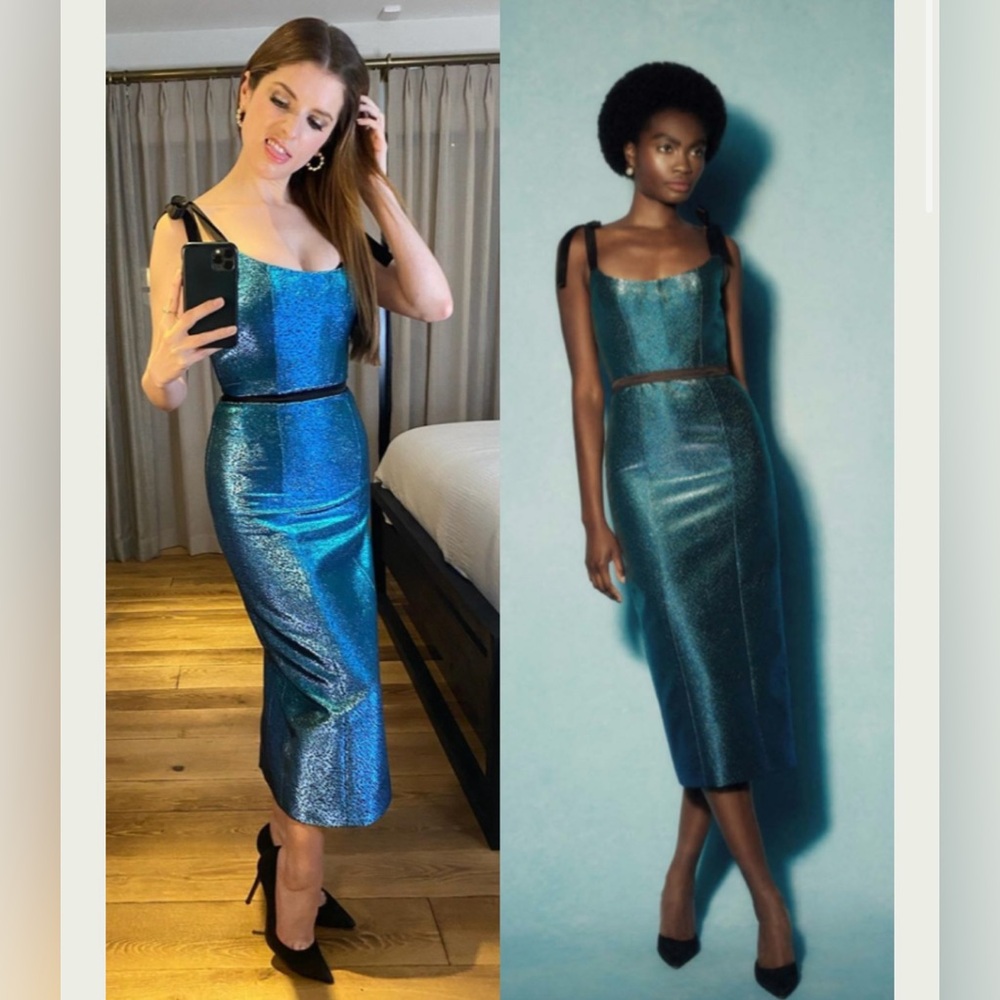 NWT Markarian Acacia Tie-Strap corset dress in metallic blue
